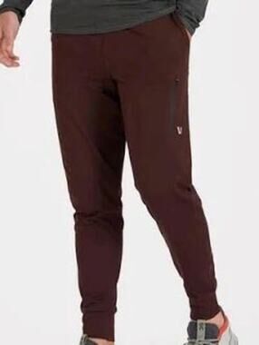 Vuori Sunday Jogger Pants Mens Brown Burgundy Stretch Athletic Lounge SZ XS